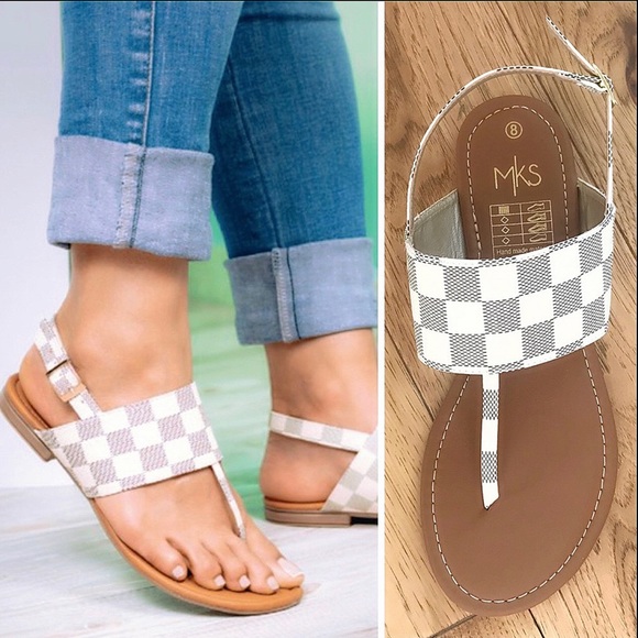 Boutique Checker Banded T-Strap Slingback Sandal - Picture 5 of 6